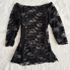 off the shoulder black lace sheer top, super stretchy